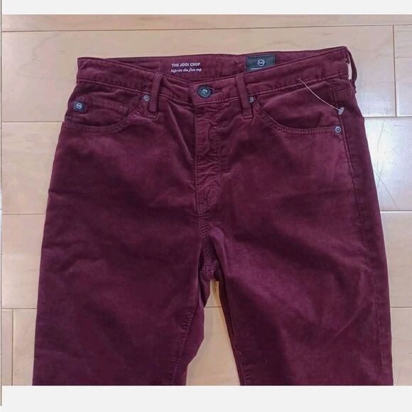 Adriano Goldschmied NWT Jodi Crop High Rise Flare Velvet in Maroon size 31 - Picture 7 of 9